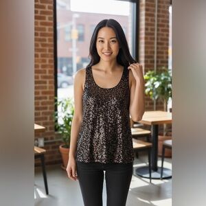 Alice + Olivia X Scoop Black Sequin Tank Top Evening Formal